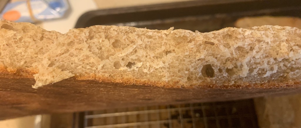 Cross section of baked dough showing no air pockets.